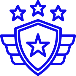Blue shield and wings aviation badge with central star and three stars above.